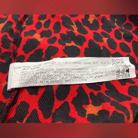 Zara Puff Sleeve Red/Black Animal Print Top Size S - Picture 7 of 11